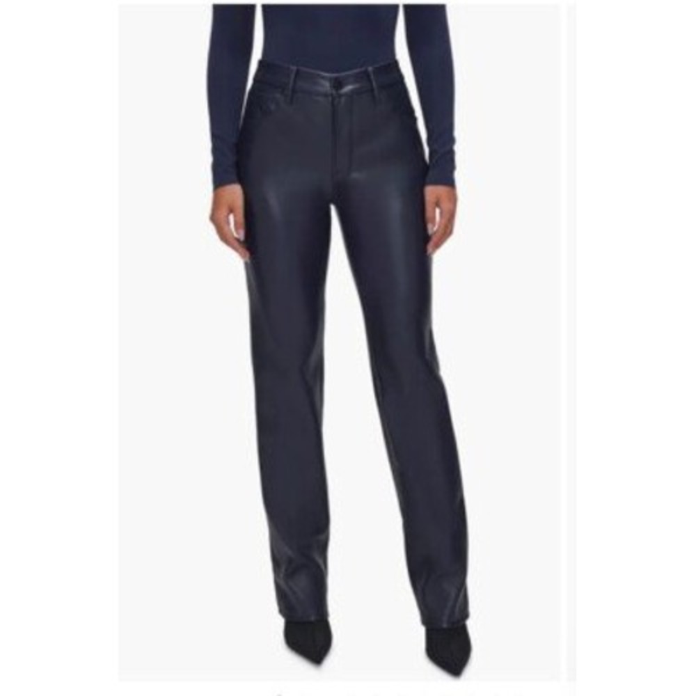 Good American Navy Blue Faux Leather Straight Leg Pants Womens Size 12 31
